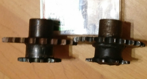 Replacement (L) and original (R) Morrison sprockets 