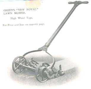 The 'High Wheel' version of the New Royal sidewheel lawn mower.