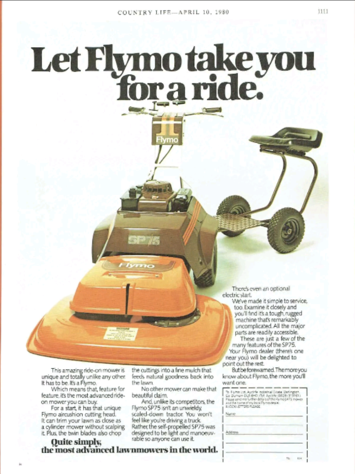 Flymo SP 75 Country Life Advert - 10 April, 1980