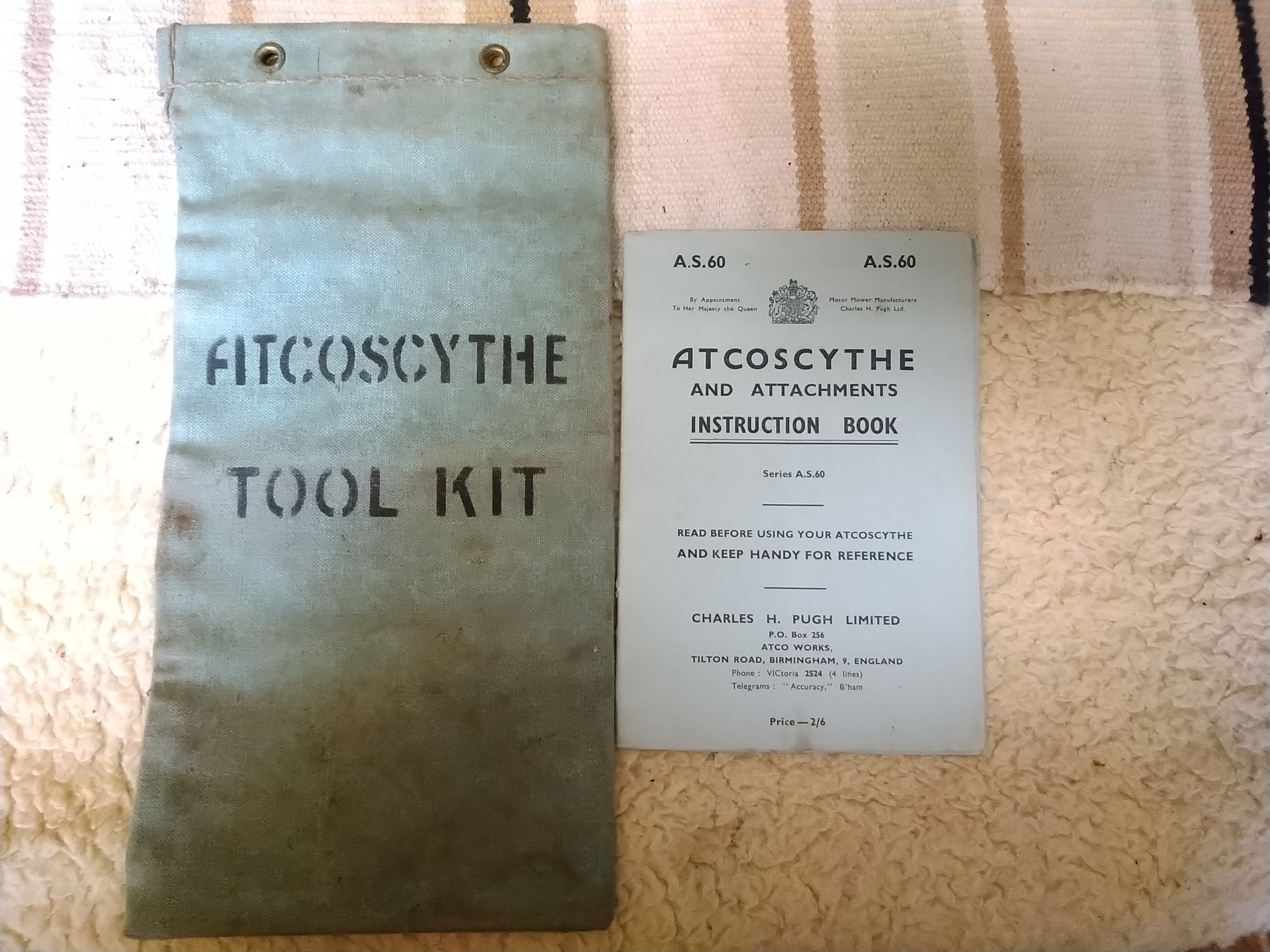 Original tool bag and instructions for the Atcoscythe. 