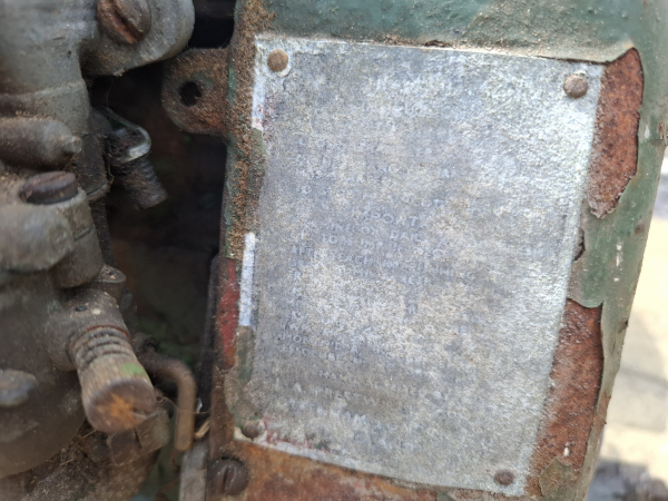 Close up of engine label