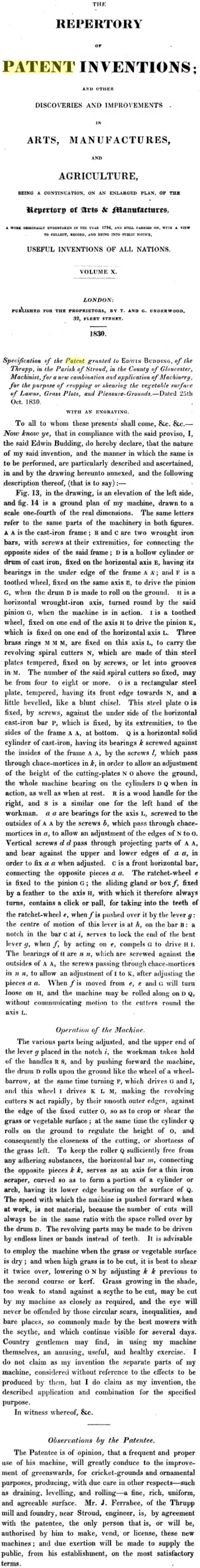 1830-08-31 Repertory of Patent Inventions