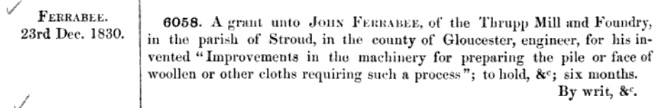 1830-12-23 Ferrabee Cloth Patent