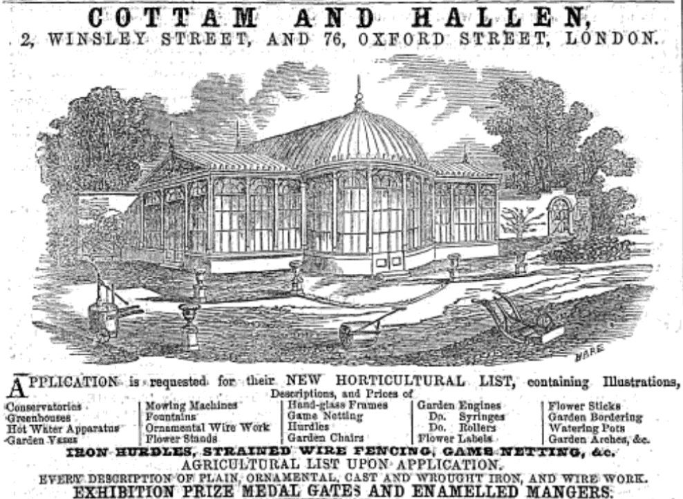 1854-03-25 Gardeners Chronicle - Cottam and Hallen Advertisement