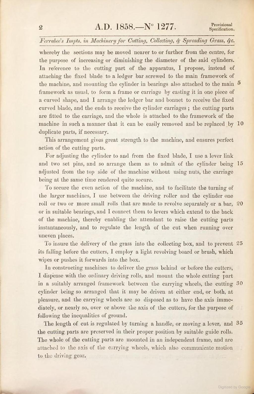 1858-06-07 James Ferrabee Patent No 1277 P02