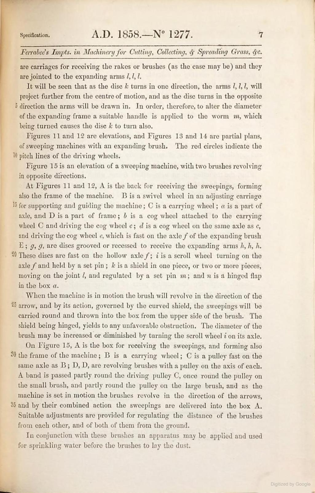 1858-06-07 James Ferrabee Patent No 1277 P07
