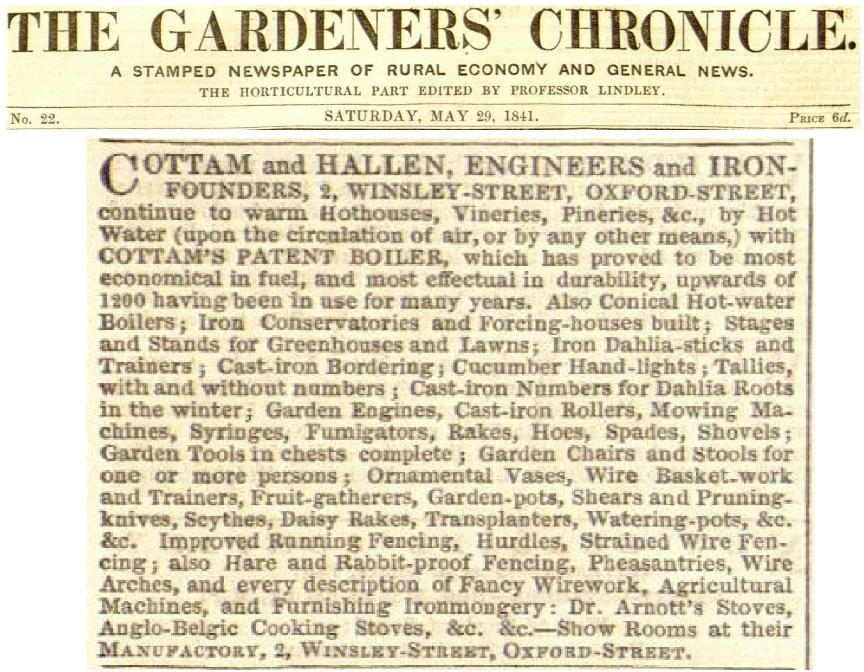 1841-05-29 Cottam & Hallen Advertisement