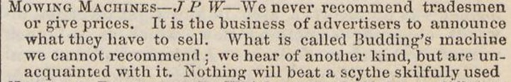 1846-06-06 Gardeners Chronicle - Scythe Not Mower