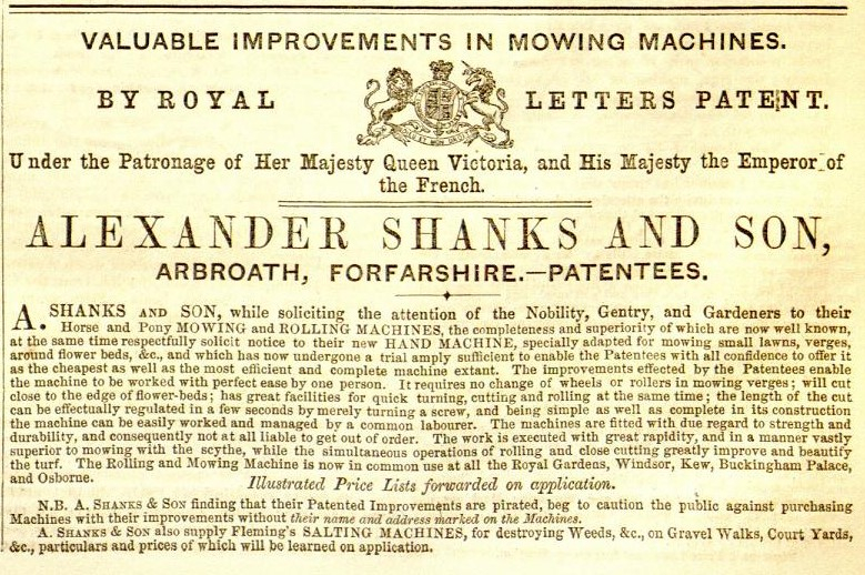 1858-07-05 Gardeners Chronicle - Shanks Advertisement