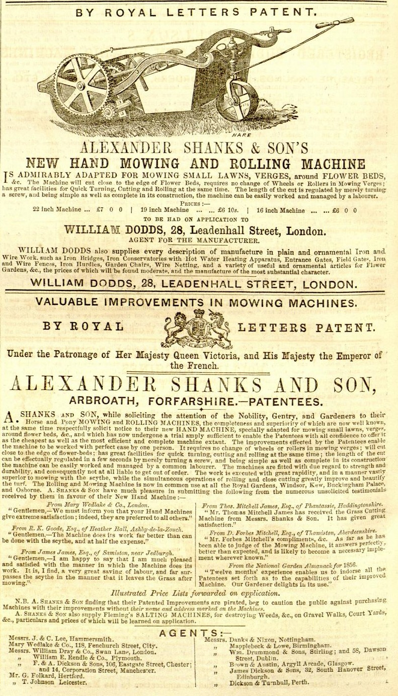1856-05-10 Gardeners Chronicle - William Dodds Advertisement