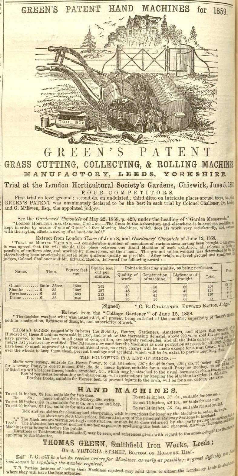1859-03-05 Gardeners Chronicle - Greens Advertisement