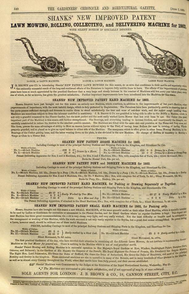 1862-06-07 Gardeners Chronicle - Shanks Advertisement