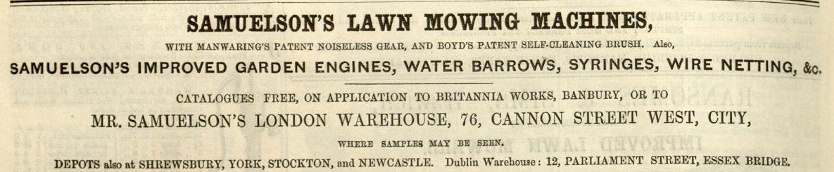 1862-05-10 Gardeners Chronicle - Samuelson Advertisement
