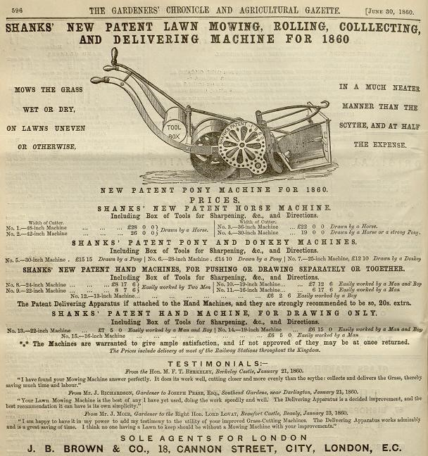 1860-06-30 Gardeners Chronicle - Shanks Advertisement
