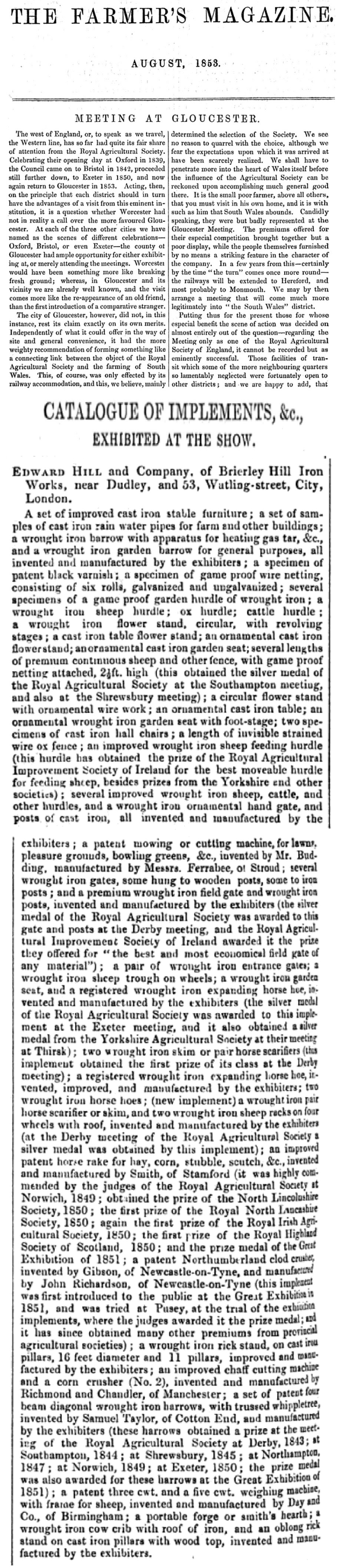 1853-08-01 RASE Meeting Gloucester - Edward Hill