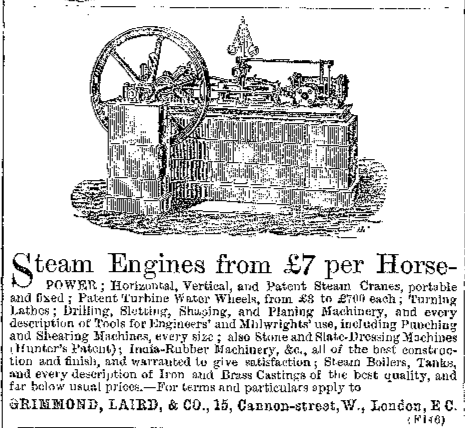 1863-12-04 The Engineer - Grimmond Laird Advertisement