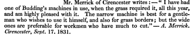 A Merrick - Testimonial to Budding's Mower