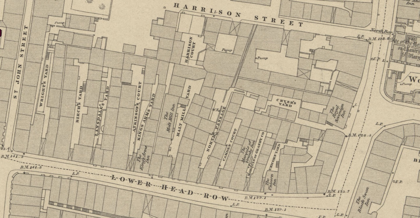 1847 Map North Passage Lower Head Row Leeds