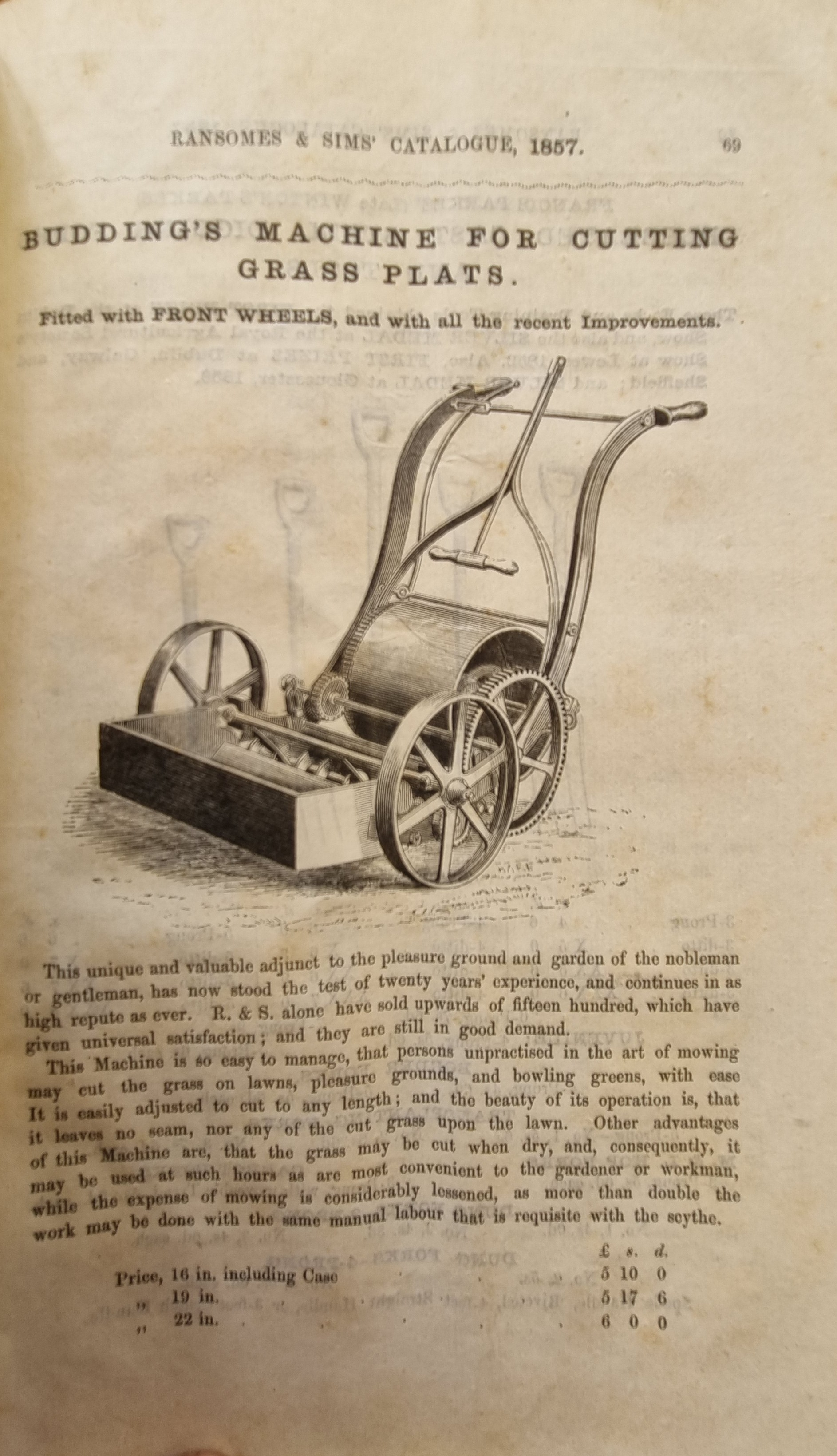  1857 Ransomes & Sims Catalogue - Budding's Machine