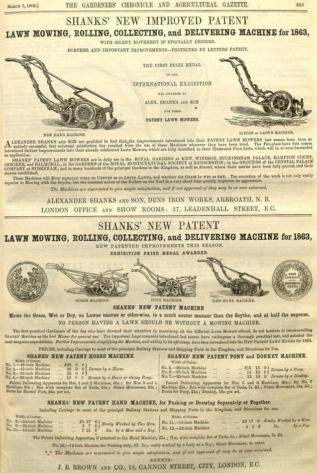 1863-03-07 Gardeners Chronicle - Shanks Advertisement