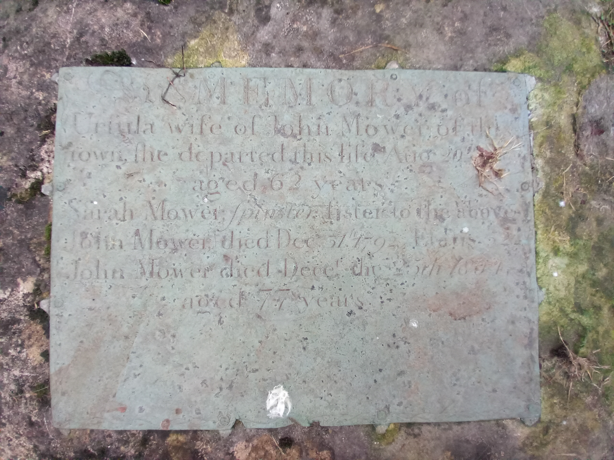Plaque to Mower Family in Stroud Churchyard