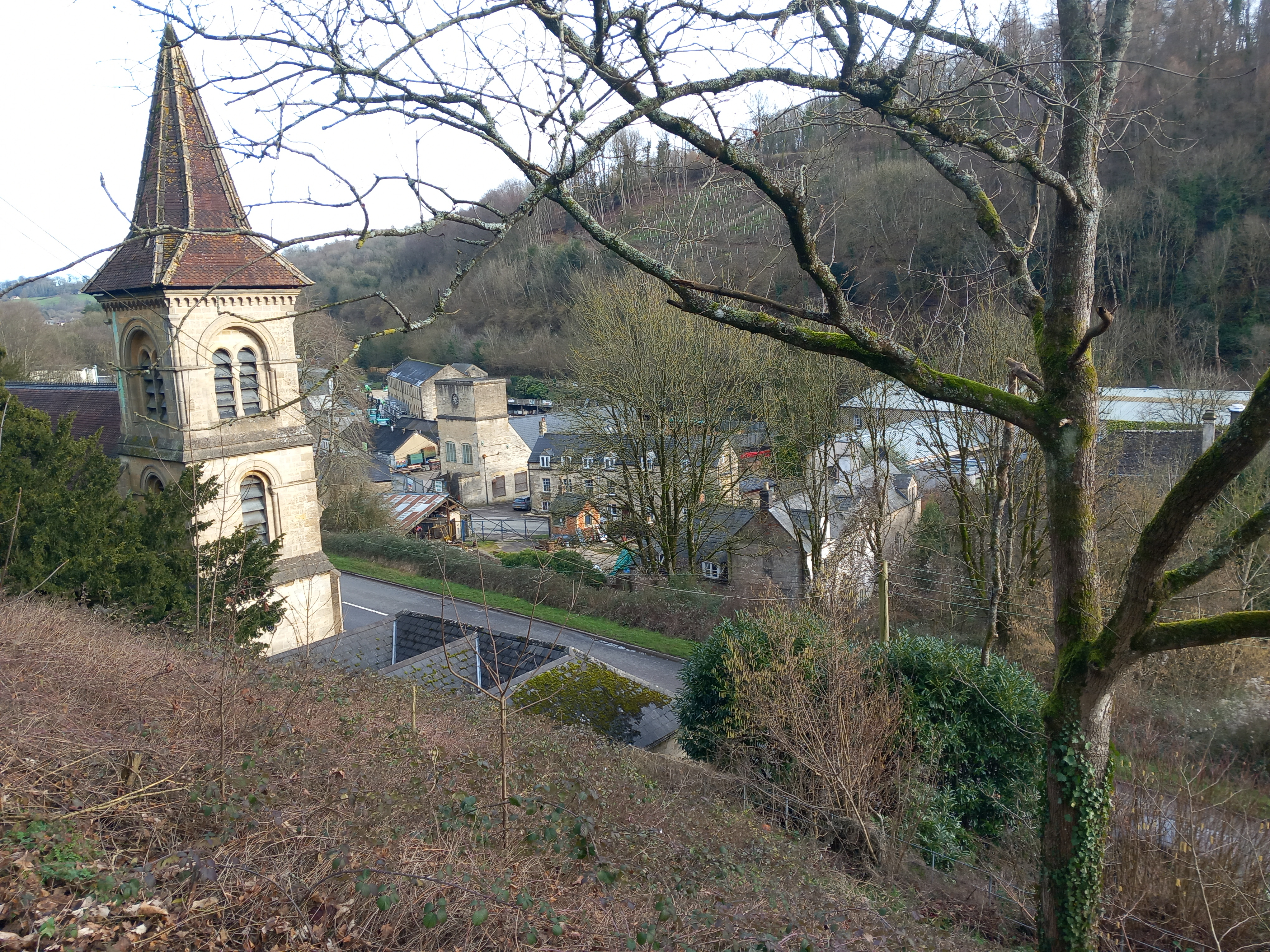 Christ Church, Chalford with Industrial Estate Behind