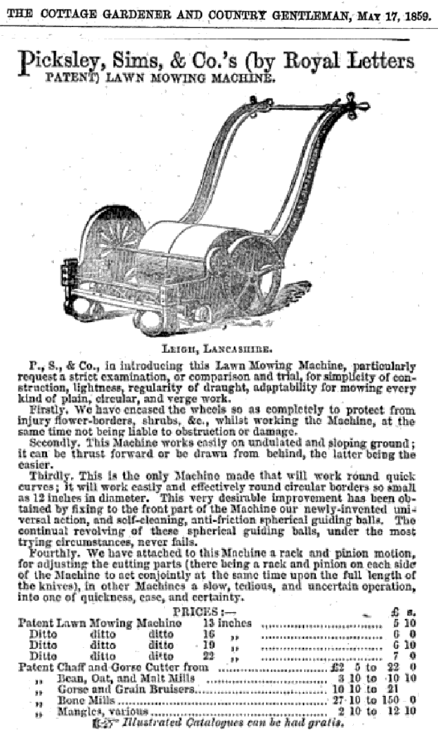 1859-05-17 Cottage Gardener - Picksley Sims Advertisement