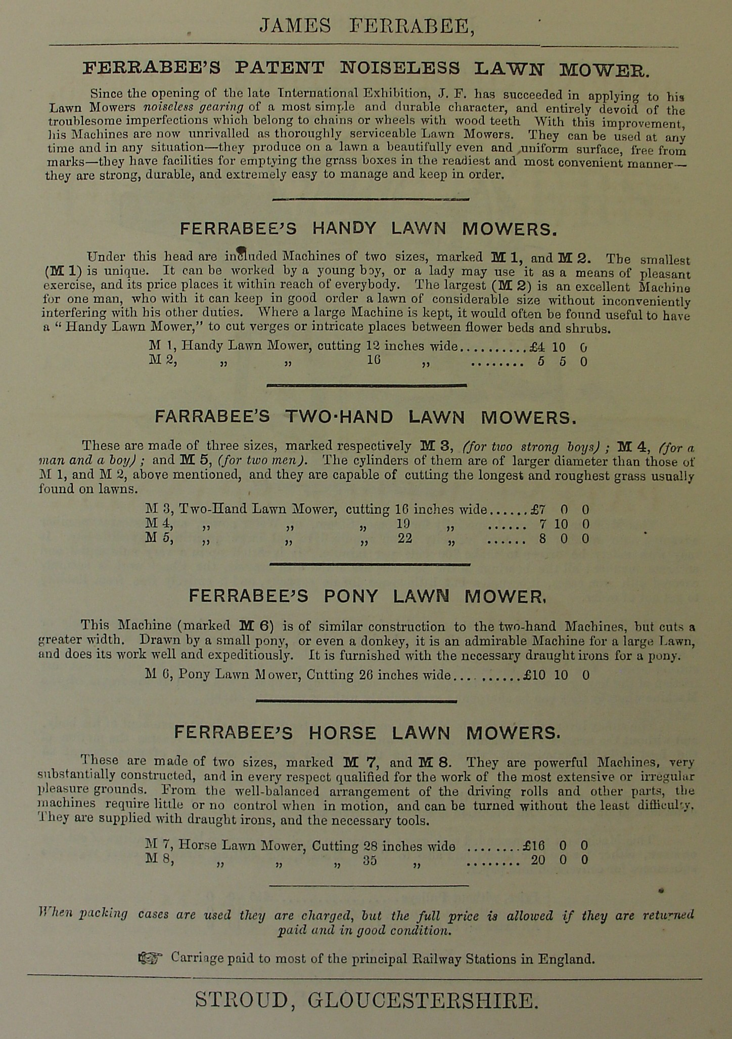 1863 James Ferrabee Catalogue - Mowers