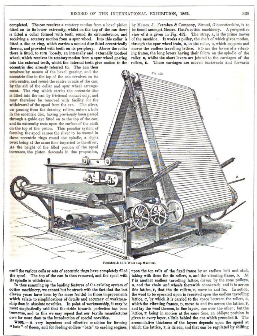 1862 International Exhibition - James Ferrabee - Wool Lap Machine