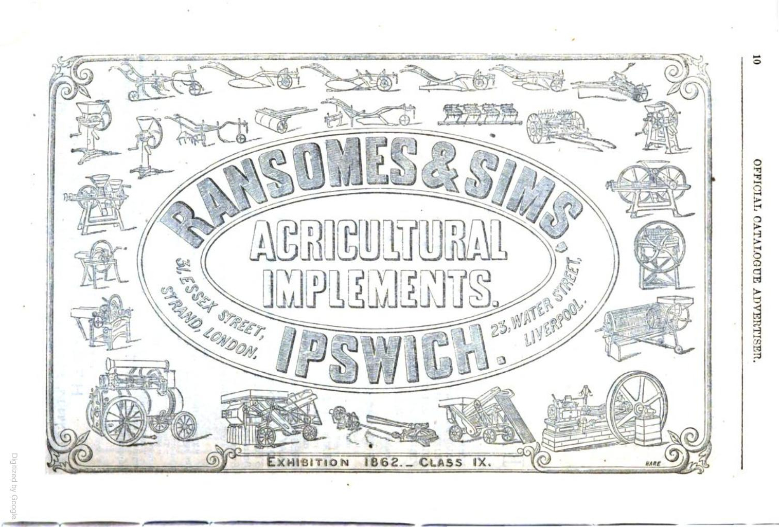 1862 International Exhibition - Ransomes and Sims Advertisement