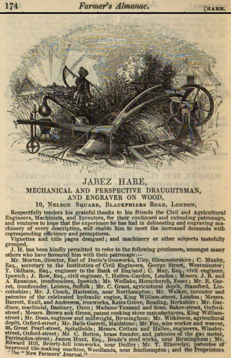 1845 Farmers Almanac - Jabez Hare the Engraver