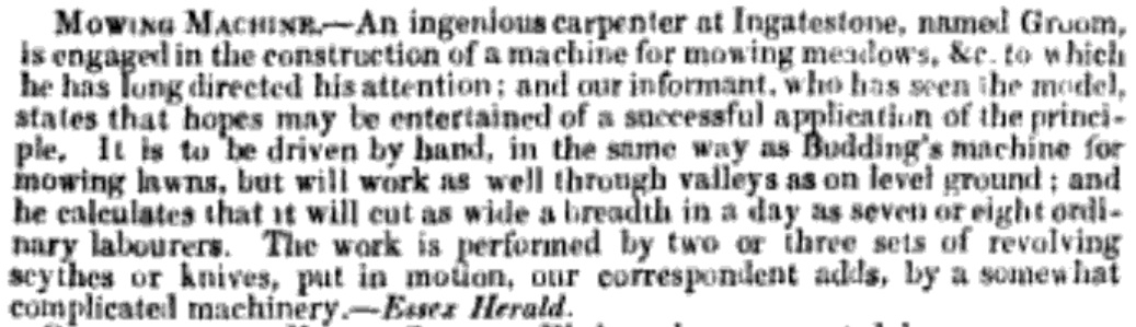 1839 Civil Engineer and Architects Journal - Groom's Mowing Machine