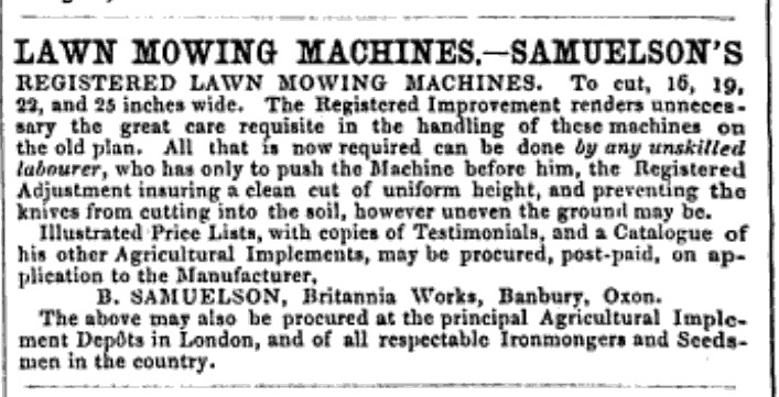 1855-05-08 Cottage Gardener - Samuelson Advertisement
