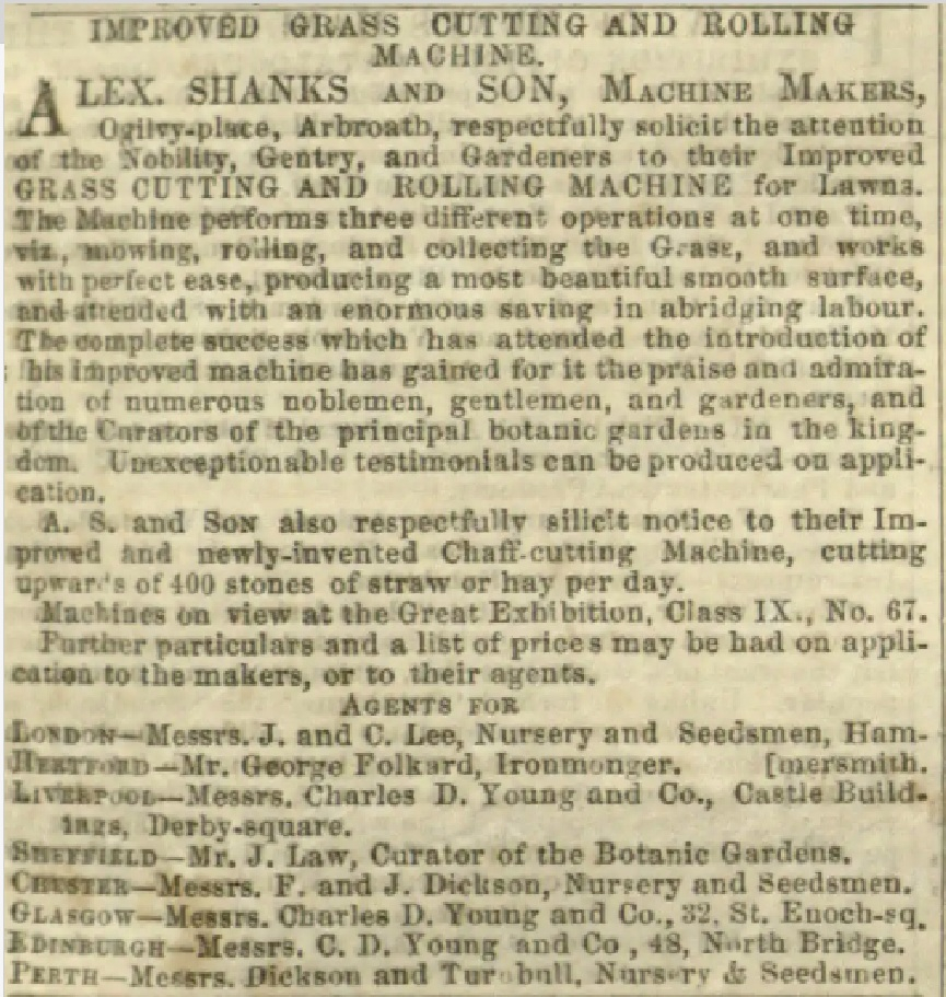 1851-07-26 Gardeners Chronicle - Shanks Advertisement