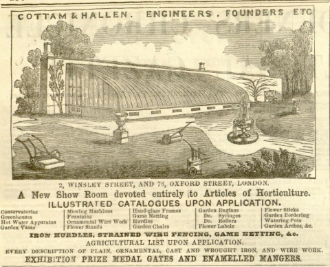 1853-05-07  - Cottam and Hallen - Retailers advertisement  -  Gardeners Chronicle and Agricultural Gazette