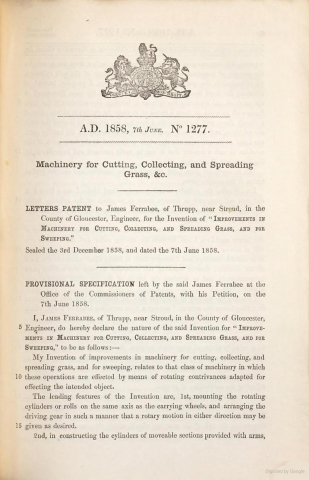 1858-06-07 James Ferrabee Patent No. 1277 P1