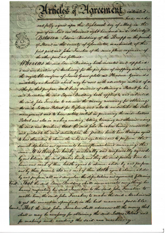 1830   Buddings Patent - Original Document
