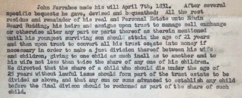 ohn Ferrabee writes his will.   - 7th April 1831