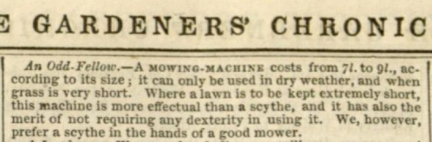 A Review in The Gardeners Chronicle on the Budding's Mower  - 5th March 1842