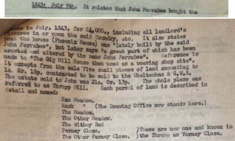 After years of leasing; John Ferrabee buys the site of Thrupp Mill, Pheonix Foundry & Ironworks and associated properties - 5th July 1843
