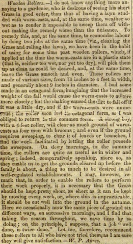 1845-11-29   J P Ayers Writes in the Gardeners Chronicle on Rolling and Mowing