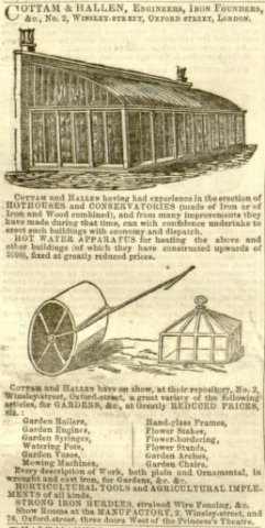 Cottam & Hallen (retailer) advertisement in the Gardeners Chronicle - 4th May 1850