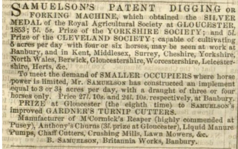 Samuelson & Co. advertisement in The Agricultural Gazette - 1st October 1853