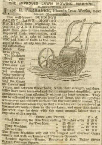 James & Henry Ferrabee advertisement in The Gardeners Chronicle - 29th April 1854