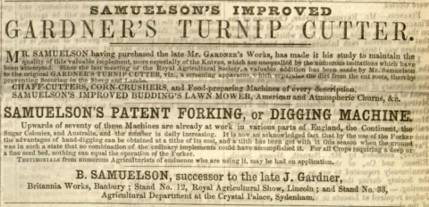 Samuelson & Co.  advertisement in The Gardeners Chronicle - 8th July 1854