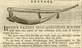 Boyds  Sythe advertisement in The Gardeners Chronicle - 20th May 1854