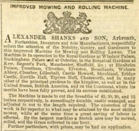  Shanks  advertisement in The Gardeners Chronicle - 8th April 1854