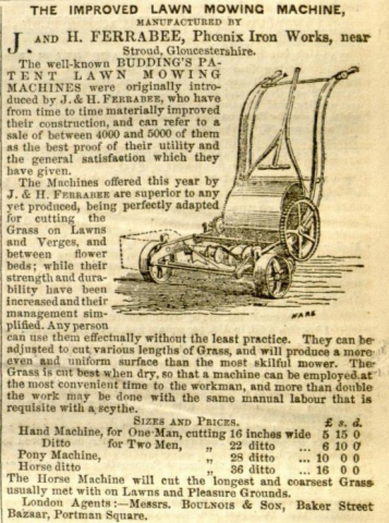 Ferrabee advertisement in The Gardeners Chronicle - 11th March 1854