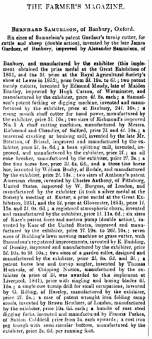 Royal Agricultural Society of England meet at Lincoln - Samuelson & Co. of Banbury -19th - 21st July 1854