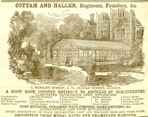 Cottam and Hallen (retailer)  advertisement in The Gardeners Chronicle - 12th April 1856